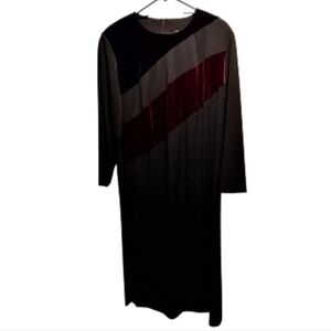 Vintage 90s Style Fitting Image Black and Burgundy Long Sleeve Dress Size 16